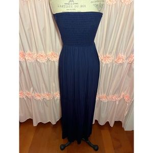 Navy Blue Strapless Open Back Maxi Dress